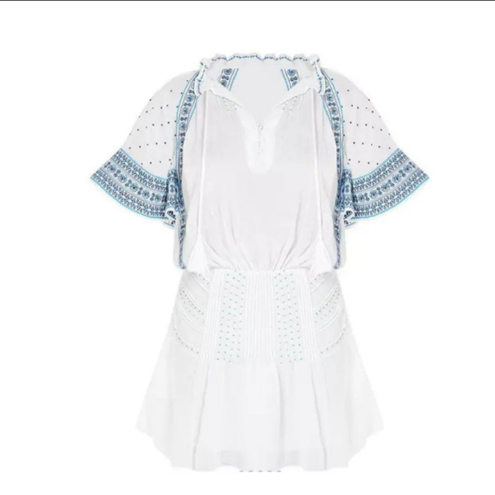 Veronica Beard Minos Embroidered Silk Dress White 4
